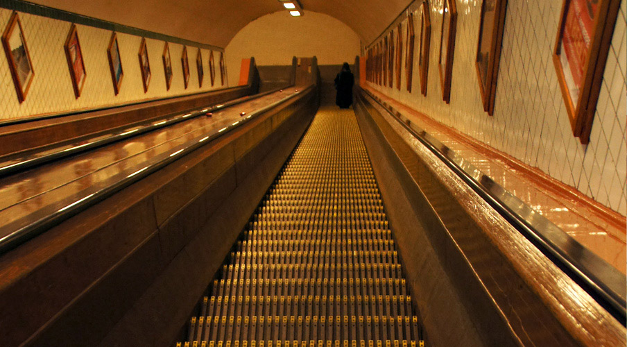 The escalator of St.Anne Tunnel at Antwerp 