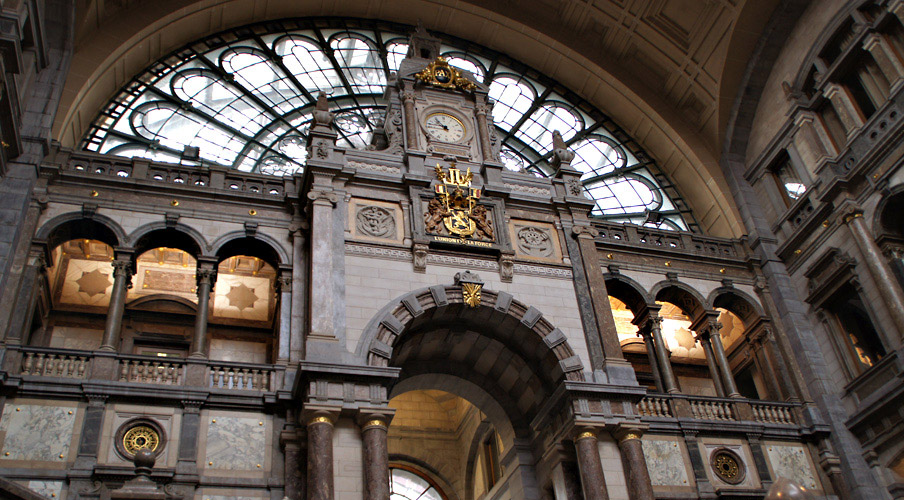 The grand entrance of Antwerp station